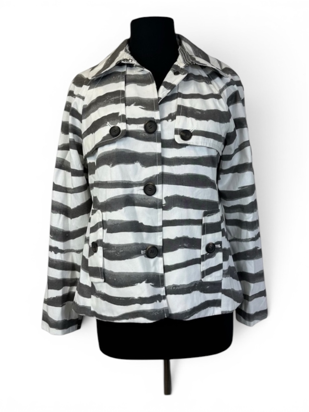J Crew Factory Zebra Print Jacket Coat XS Gray White
